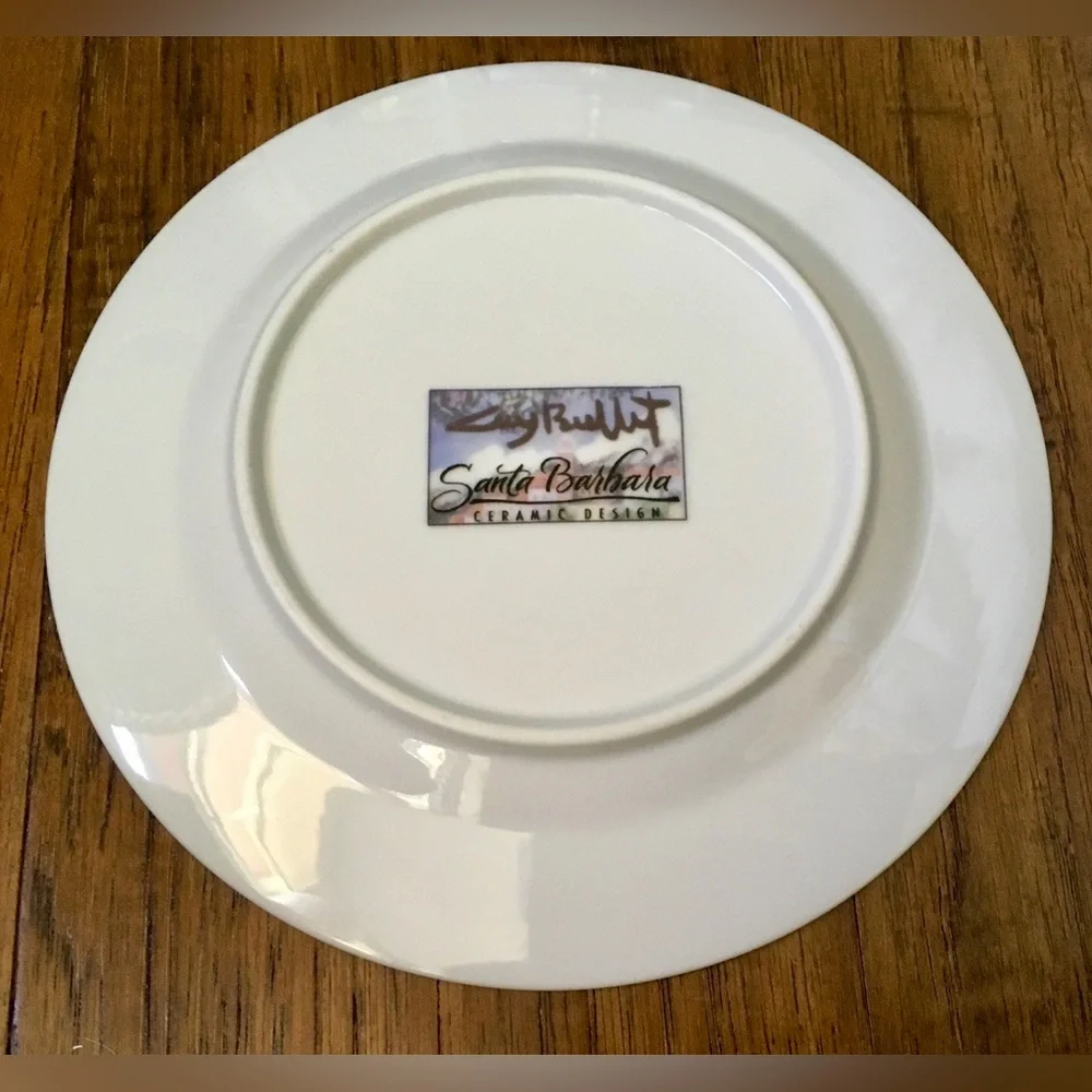 Vintage Guy Buffet Bistro Scene Ceramic Salad Plates - Set of 3 Santa Barbara
